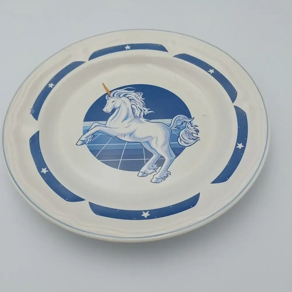 Vtg‎ Replacement Tienshan Stoneware Blue Unicorn Fantasy Salad Plate 7.5